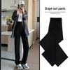 Women's Summer Wide-Leg Drape Pants - Black Straight Trousers