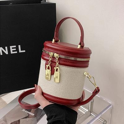 Retro Bucket Bag for Women  New Fashion Contrast Color Cylinder Party Handbags Temperament  Single Shoulder Crossbody Bags