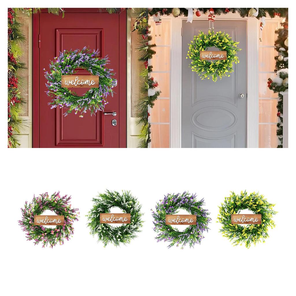 Summer Sign Lavender Wreath Green Leaves Garland Door Decorative Artificial 50cm Letter Sign Door Decor for Porch Stairs Home