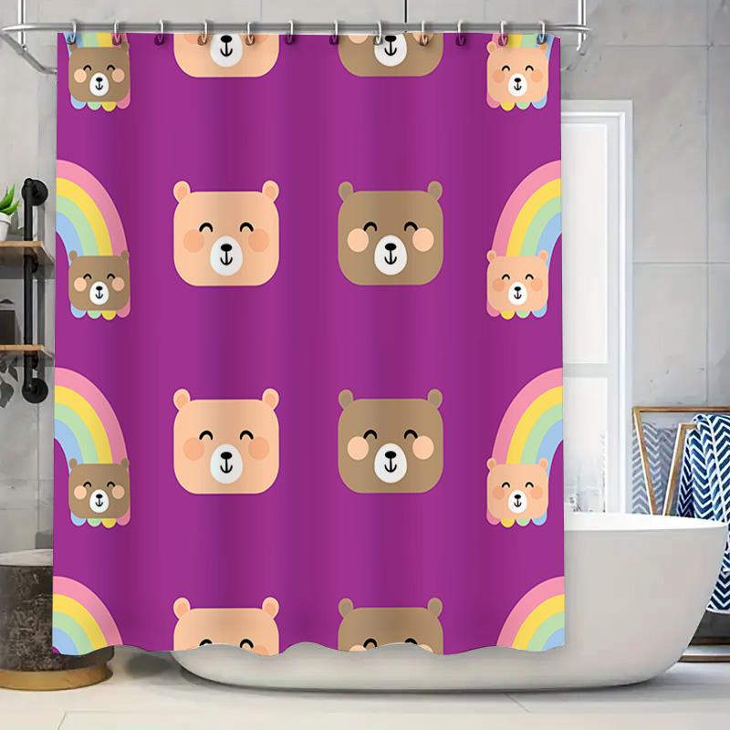 

Purple Shower Curtain With Cartoon Animal Print For Kids Bathroom Decor Waterproof Fabric Bath Mat (Size: 180X274Cm) W60H190(CM)-1 Pcs