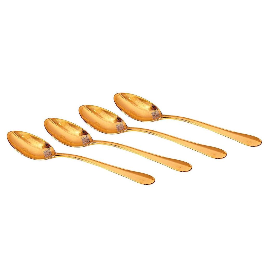 Brass Plain Spoon, Serveware Tableware Home Hotel Restaurants, 4 Pieces, Golden