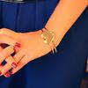 Fashion Women Gold Plated Cuff Bangle Couple Love Heart Charms Bracelet Jewelry
