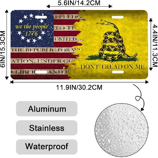 Don'T Tread On Me License Plate,American Flag Decorative Car Front,Metal Plate,Vanity Tag,Aluminum Noverlty License Plate For Men/Women/Boy/Girls Car