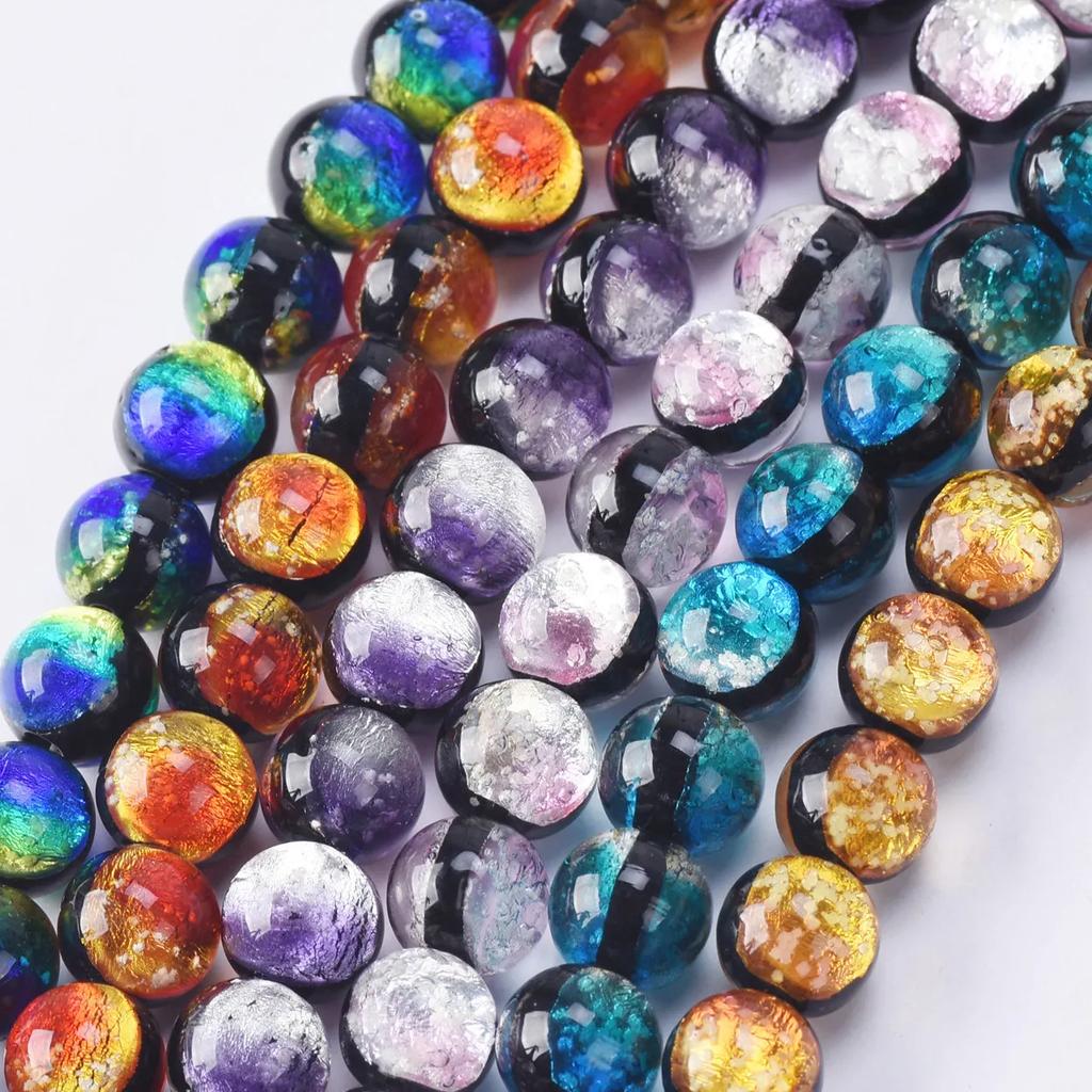 5 st Runda Självlysande 8mm 10mm 12mm Dubbelsidiga Handgjorda Lampwork Glas Lösa Pärlor för Smyckestillverkning DIY Hantverksfynd