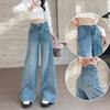 Women's High Waist Vintage Blue Wide Leg Jeans Non Stretch Seam Splicing Loose Straight Denim Trousers Plus Size Floor Length Casual Long Pants