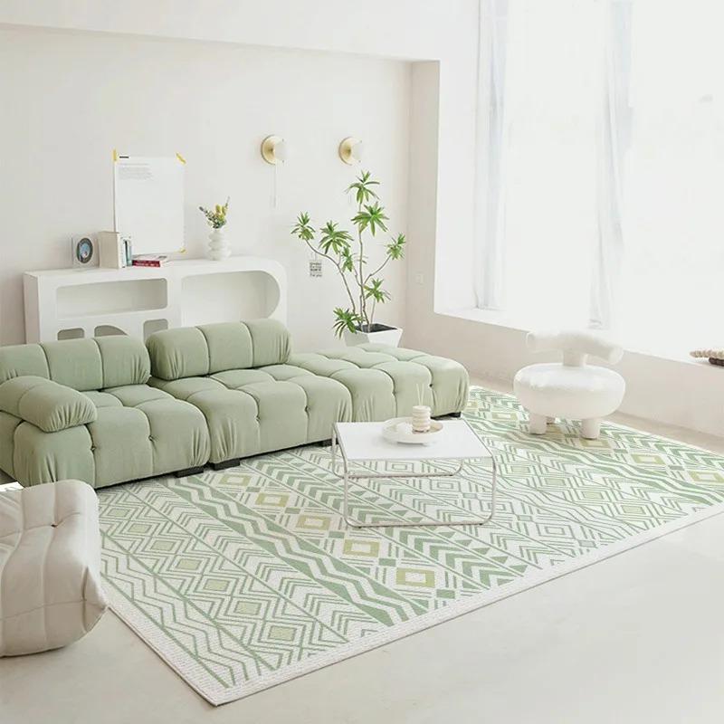 Minimalista zöld stílusú szőnyegek nappali dekorációhoz Nagy területű szőnyeg Hálószoba padlószőnyeg Csúszásmentes Könnyen tisztítható Lakásdekoráció