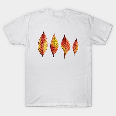 T-Shirt Damen Vier Rote Gelbe Aquarellgemalte Herbstblätter Harajuku Print Kawaii T-Shirt Sommer Kurzarm Damen T-Shirt Oberteil