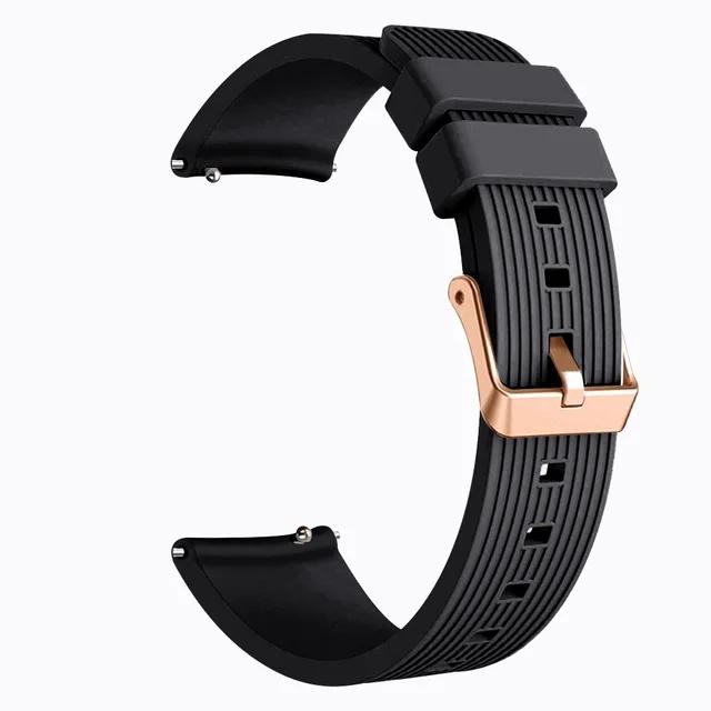 

20mm Silicone Strap For Samsung Galaxy Watch7 6 5 4 40 44mm Wristband Active 2 40 44mm Classic 42 46mm Rose Gold Buckle Bracelet For 20mm Universal чёрный