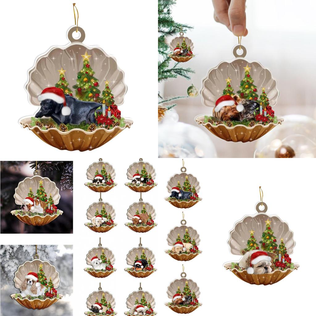 Bedårande Akryl Skal Hund Bil Hängande Ornament För Festlig Julgransdekor