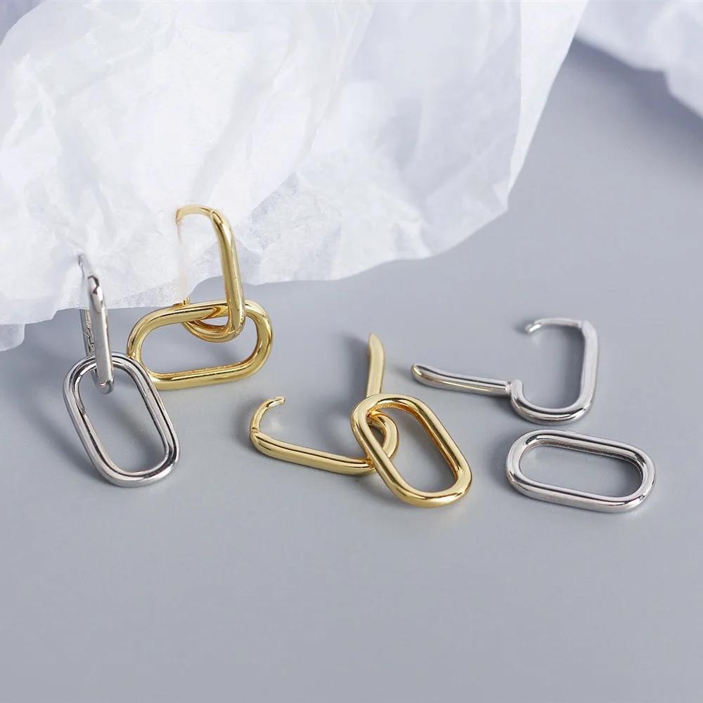 925 Silver Geometric Hoop Earrings for Women Simple Oval Detachable Jewelry Gifts Fashion Metal Style