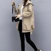 Khaki Loose Casual Hooded Windbreaker for Women Mid Length Black Temperament Jacket Korean Jacket