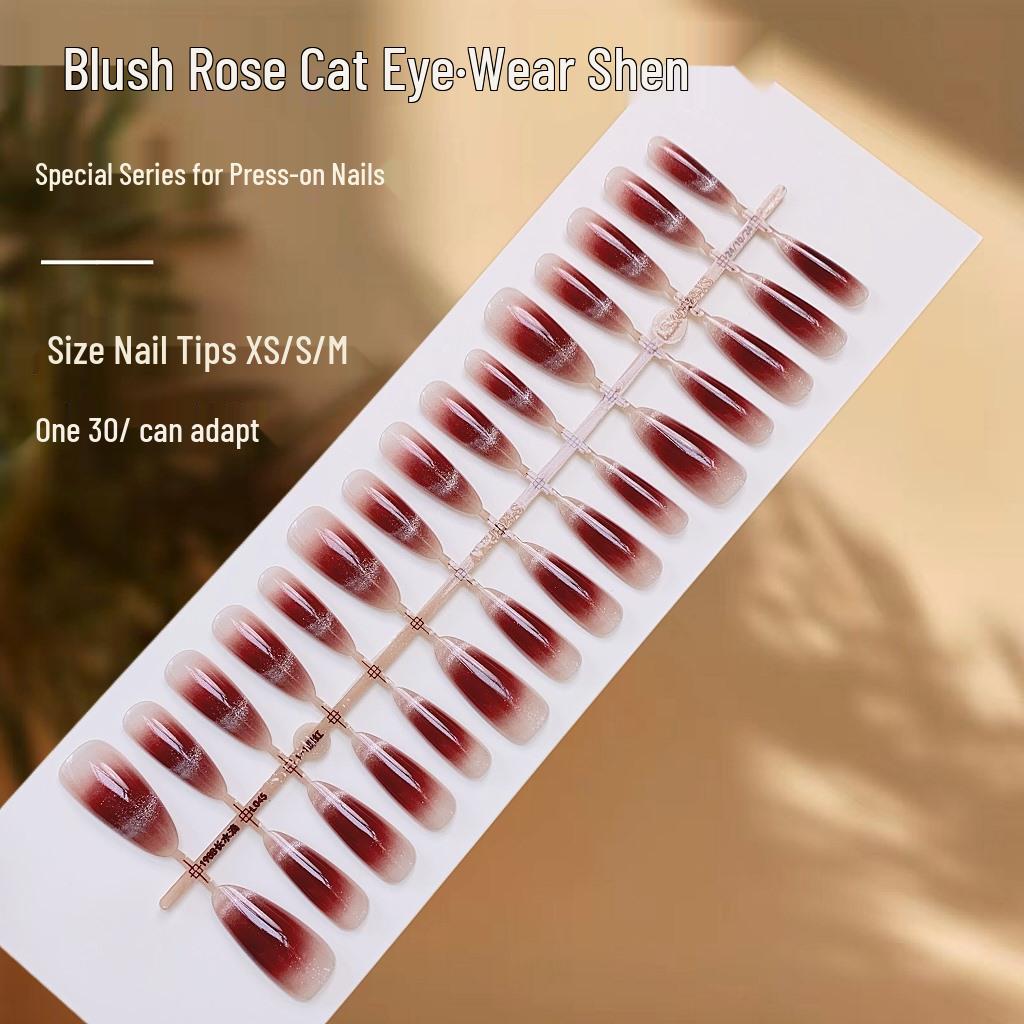 

Румяна Роза Кошачий Глаз Носимые Накладные Ногти - Высококачественные Отбеленные Готовые Ногти