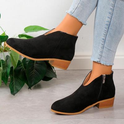 New Style Women Short Boots Fashion Pointed Toe Chunky Heel Work Leopard Red Ankle Shoes Goth Cowboy Pumps Comfort Women Boots