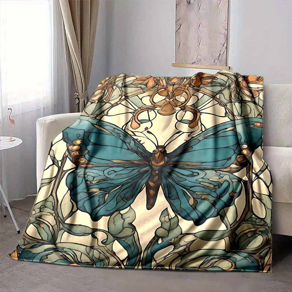 1pc Butterfly Garden Print Blanket   Lightweight Flannel Throw Blanket For Sofa, Bed, Living Room, Office, Outdoor Travel, Camping