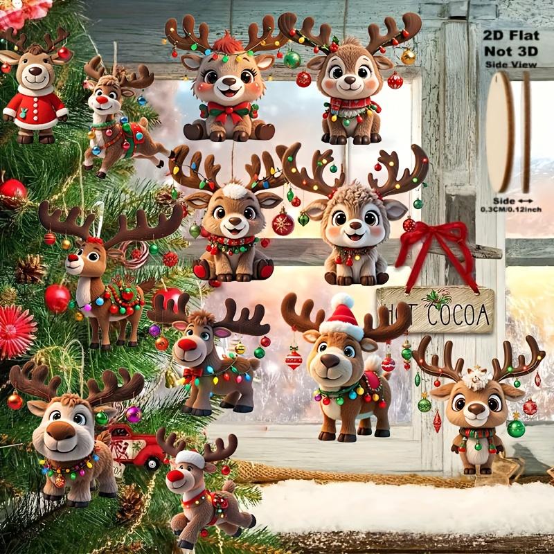 

2D Wood Cartoon Fawn Christmas Tree Pendant Christmas Cartoon Cute Elk Hanging Decorations 2025 New Year Gifts Party Decor