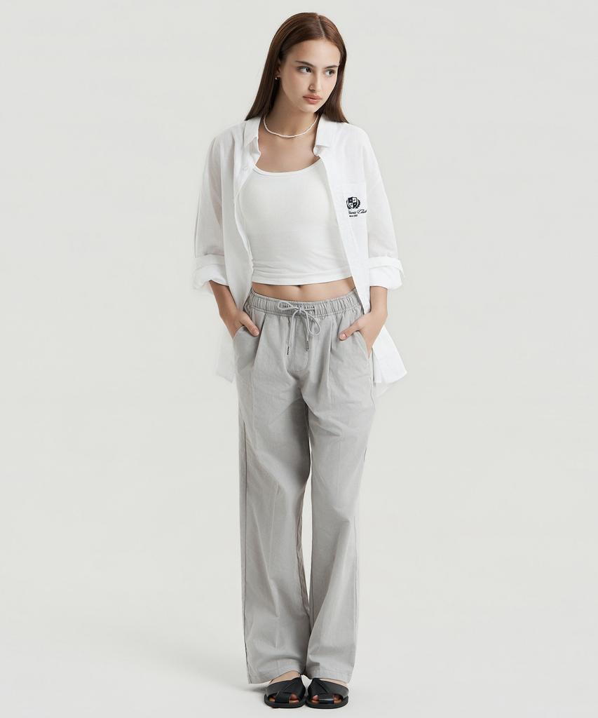 Delma W Linen Touch Semi-Wide Elastic Waist Pants - Sand