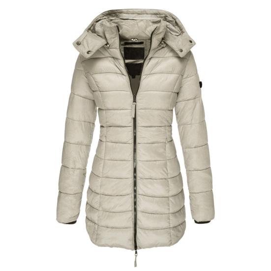 Winter Jacket Solid Color Hooded Slim Pockets Quilted Coat for Daily Wear