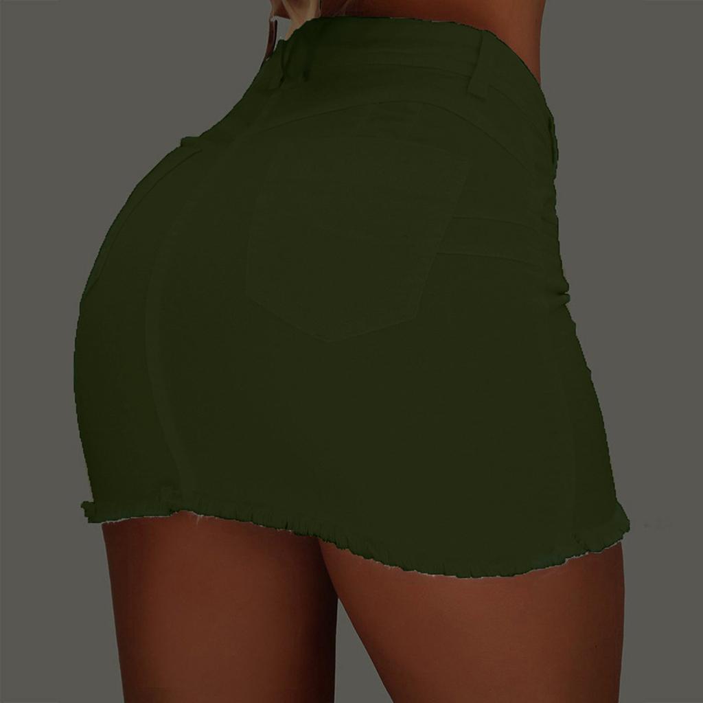 Women's Fashion Slim Solid Color Pocket High Waist Bust Denim Skirt Short Skirt