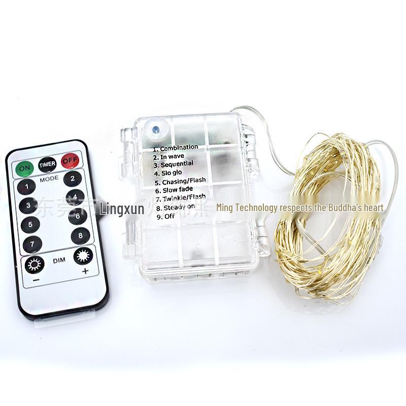 

Уличные светодиодные гирлянды с медными и серебряными проводами, 8 режимов, пульт дистанционного управления и батарейный блок для Хэллоуина 2m 20 LEDs