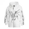 EastRogue Heavyweight Star Moon Dragon Bone Satan Devil Print Zipper Hooded Open-Front Sweatshirt Men's Jacket