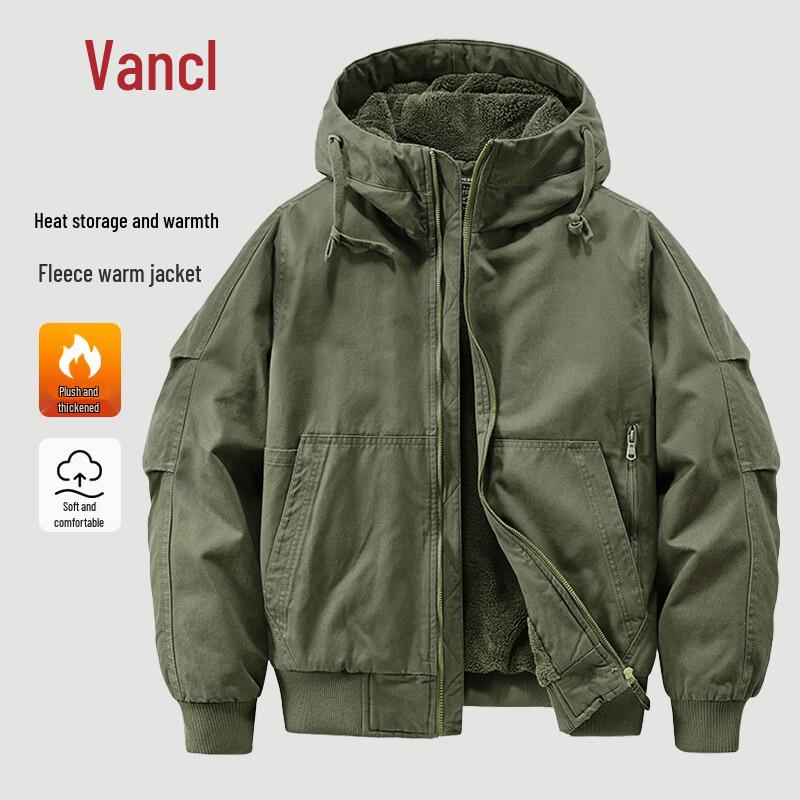 Vancl Men s Warm Fleece-Lined Hooded Jacket 4XL