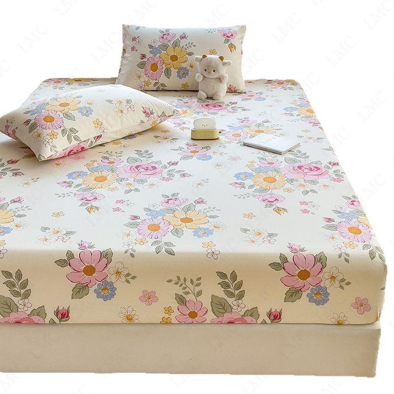 100%Cotton Fitted Bed Sheet Flower Printed Bed Sheet Single/Queen/King Size Fundas De Comfortable Fitted Sheet