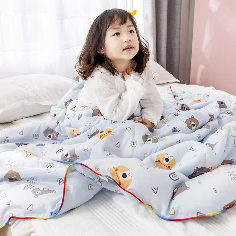 New Waffle Yarn Cotton Children'S Summer Cool Quilt Double-Layer Yarn Pure Cotton Air Conditioner Quilt Single Summer Quilt