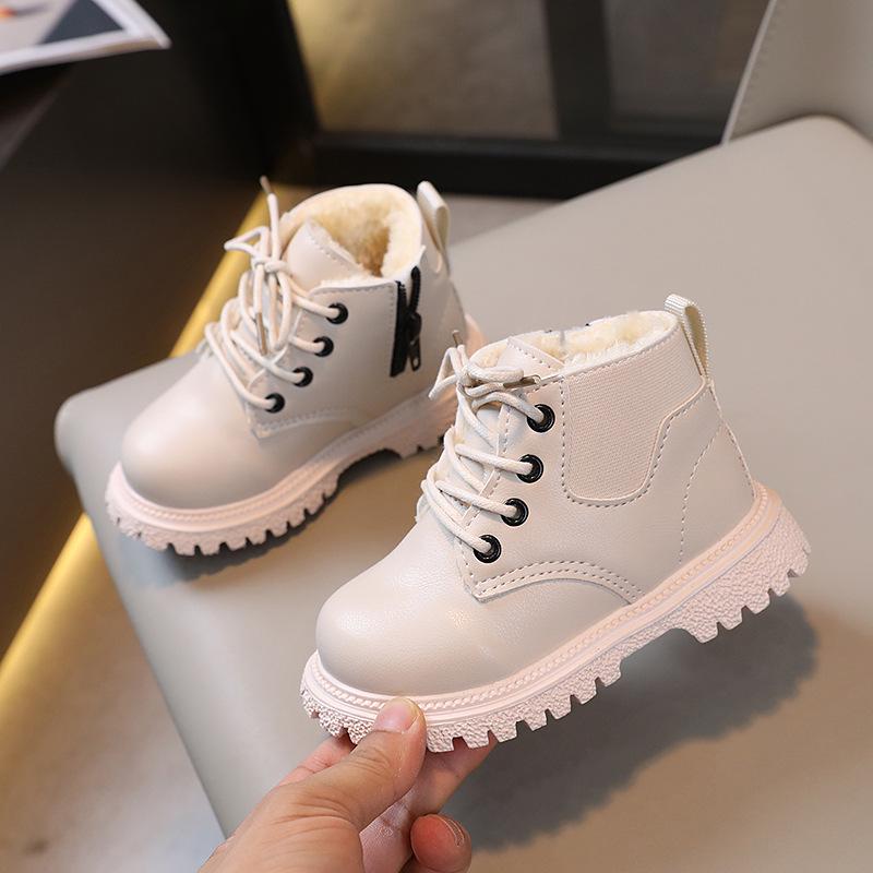 Children's Velvet-Lined British Style Short Boots with Side Zipper - Boys' and Girls' Autumn/Winter Fashion Martin Boots