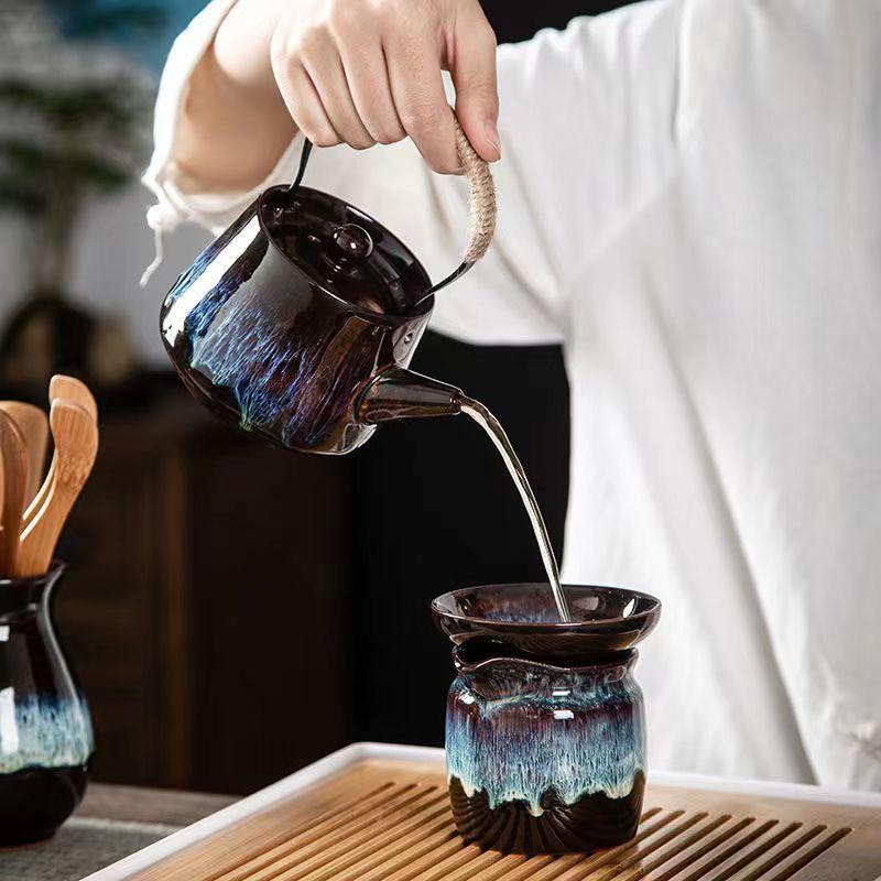 Exquisite Quicks and Gold Glazed Pot Ceramic Kungfu Tea Set Teapot Large Trace Gold Tea Pot with Filter Kungfu Teapot Wholesale