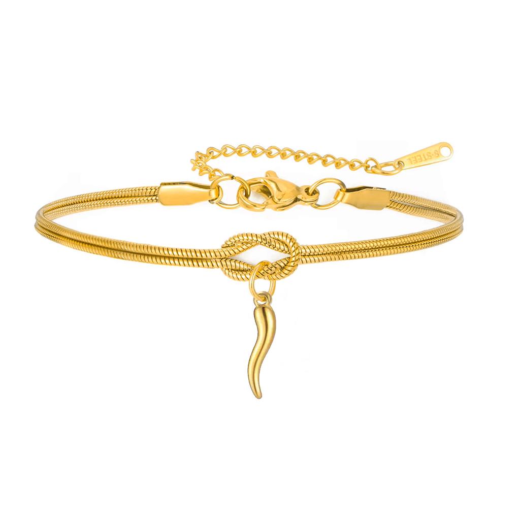 Red Enamel Italian Horn Charm Bracelet Stainless Steel Women's Love Knot Snake Chain Bracelets Good Luck Protection Jewelry Gift