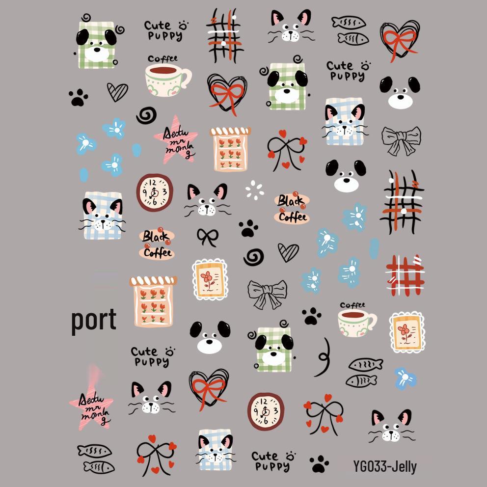 Patchwork Bear & Dora Adhesive Nail Stickers with Cute Heart and Camera Designs