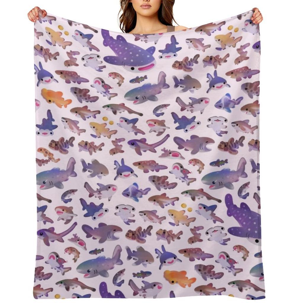 Shark Day2 - Name or Bright Bg Version Throw Blanket Hairy Decorative Beds Plaid for Winter Blankets