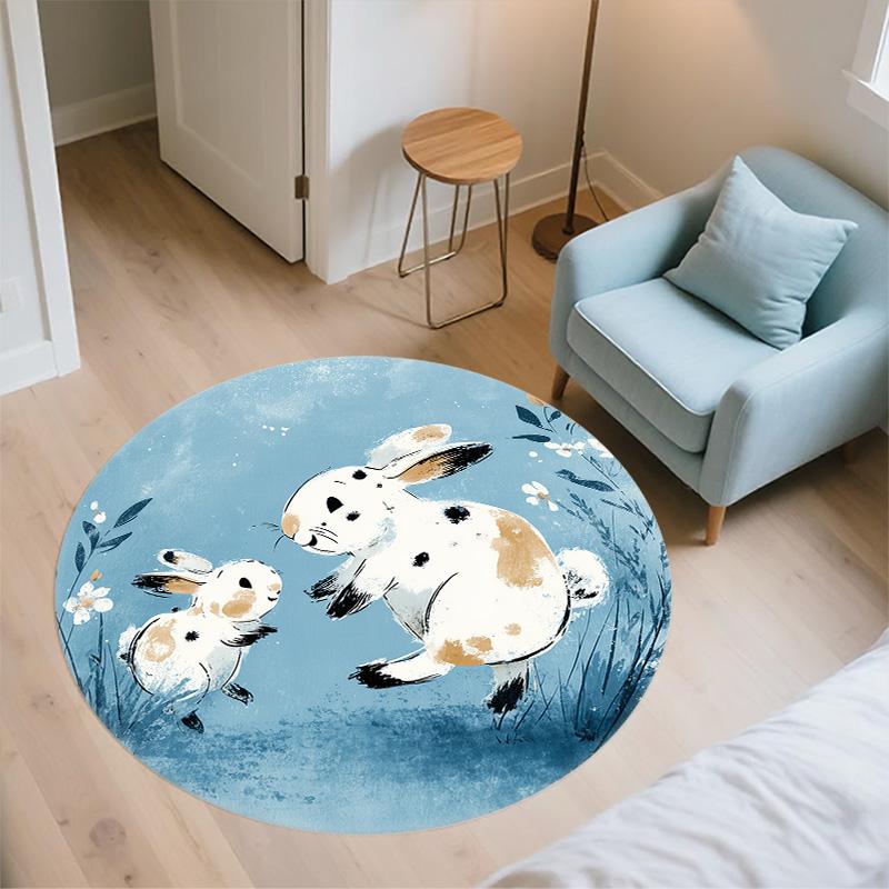 Rabbit in the Sky,Round Area Rug,Carpet Rug for Living Room Bedroom Sofa Playroom Decor,Non-slip Floor Mat