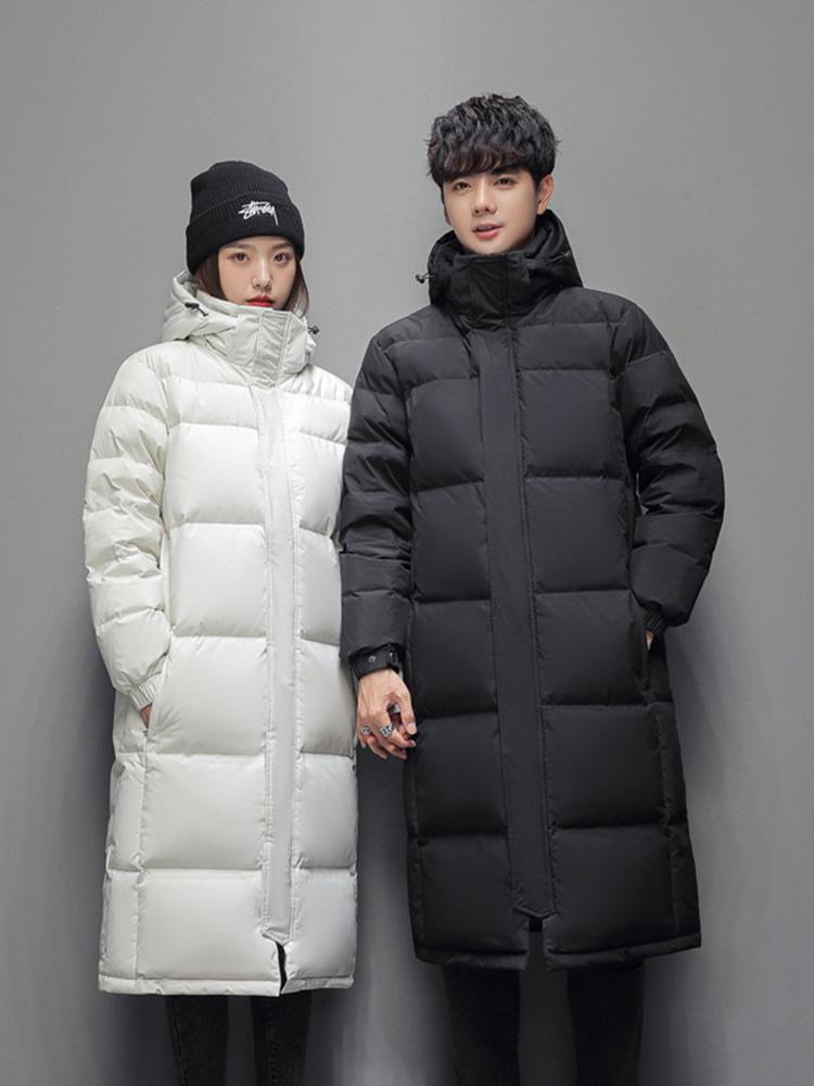 Unisex Long Down Jacket: Knee-Length, Korean Style, Thick, Warm, Hooded Winter Coat for Couples