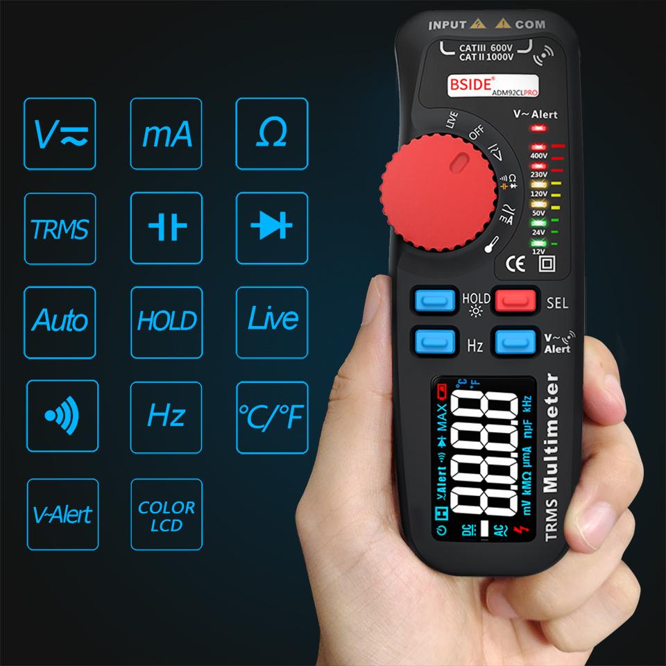 Adm92cl Voltmeter Digital True Rms Multimeter 6000 Counts Auto-range Voltage Amp Ohm Hz Cap Temp Diode Continuity Tester