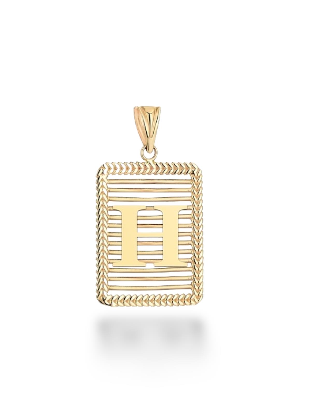 

H Harfi Taşsız Izgara Modeli 14 Ayar Altın Harfli Kolye Ucu Uç