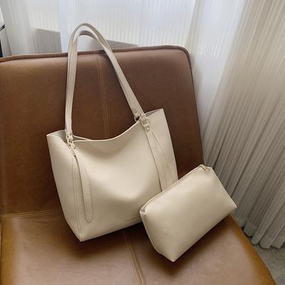 Simple Commuting Large-capacity Tote Bag Solid Color Casual Commuting Women's Shoulder Bag Fashionable Versatile Portable Mother and Child Bag