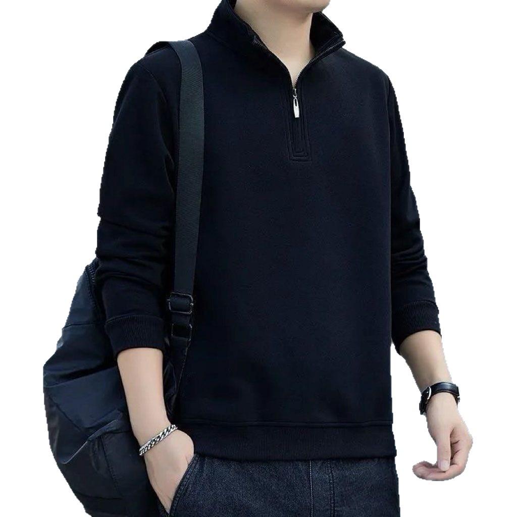 Men's American Style Patchwork Polo Shirt - Half-Zip, Stand Collar, Long Sleeve, Plus Size, Spring/Autumn.
