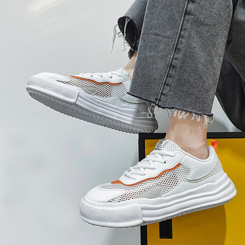 Breathable Versatile Mesh Sneakers Men's Casual Hollow Board Shoes Fashion Anti-slip White Tide Shoes Thick Bottom Comfort Tenis