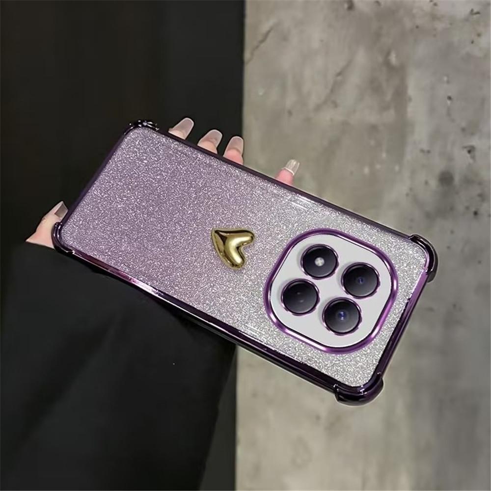 Plating 3D Love Heart Phone Case For iPhone 17 16 15 14 13 12 11 Pro Max Plus 17 Air Gradient Glitter 4-Point Anti Fall Cover