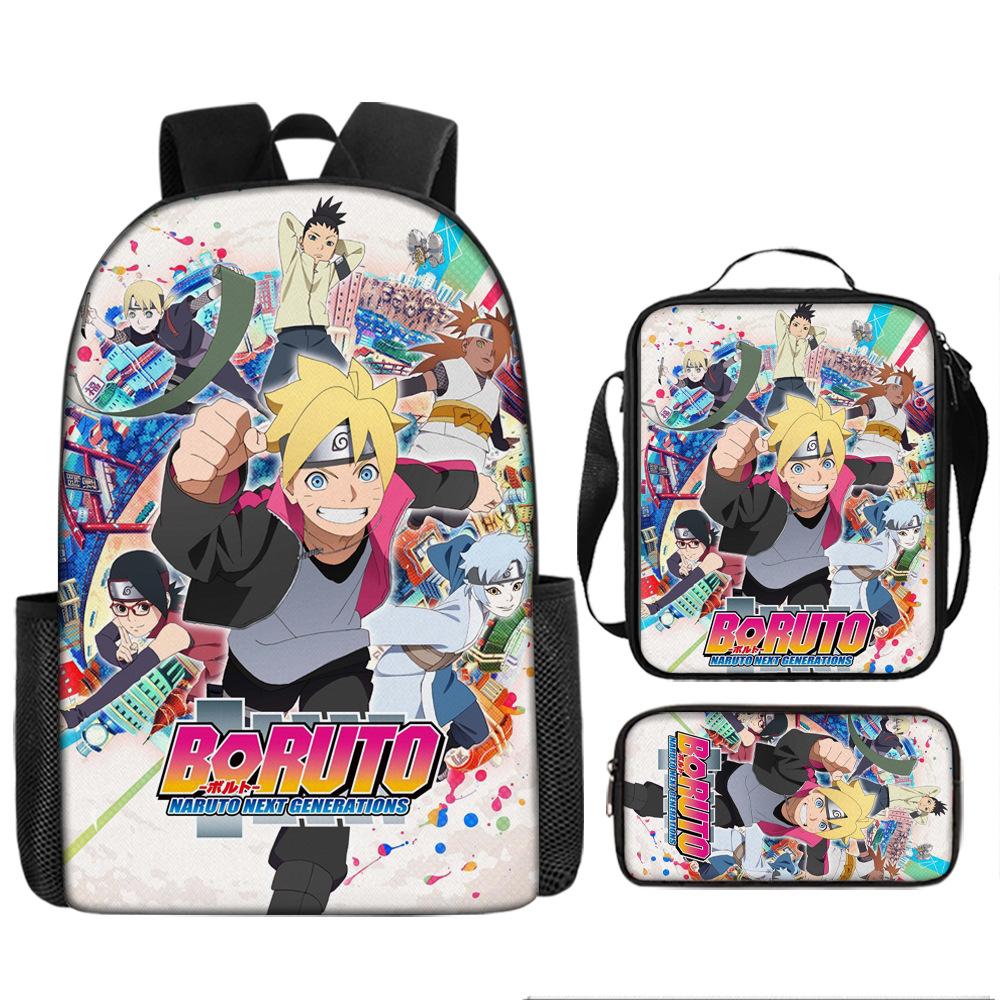 Primary school students' new Naruto cartoon schoolbag three-piece backpack large-capacity backpack