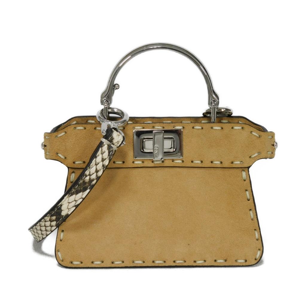 Used 11491 Peekaboo I See You Micro 7AS106 7922 Snake 2-Way Shoulder Bag, Excellent Condition, Selleria Suede Brown,