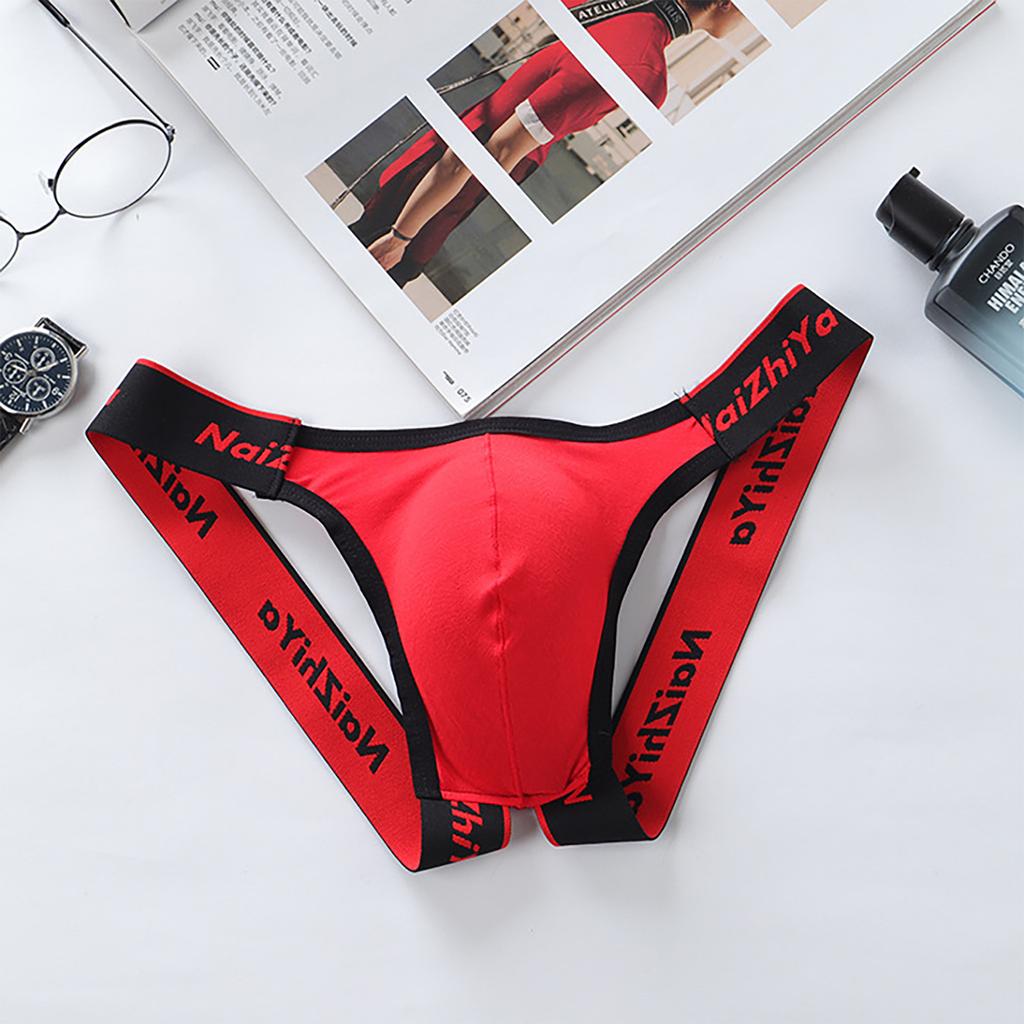 Men's Erotic Panties Thong Sexy Low Waist Cotton Breathable T-Pants Bladder Breathable Double Thong