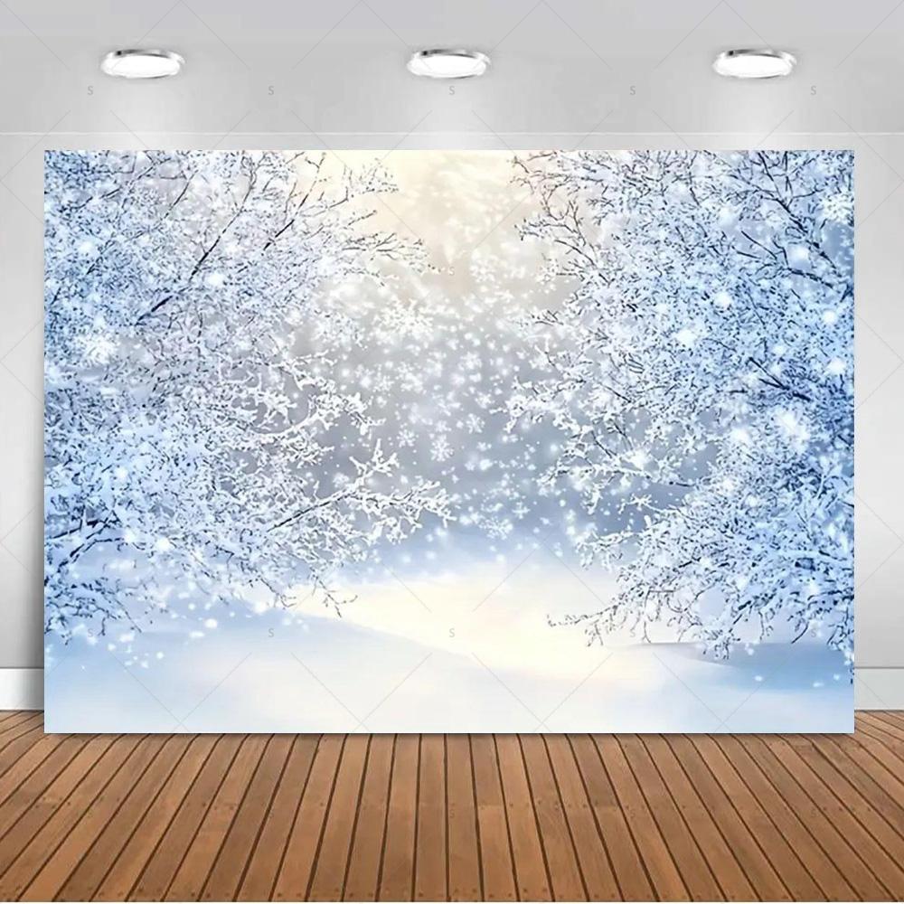 Paesaggio Invernale Scena di Neve Foresta Bianca Sfondo Fotografico Forniture Decorazioni Festa di Natale Striscione di Sfondo Oggetto di Scena per Foto