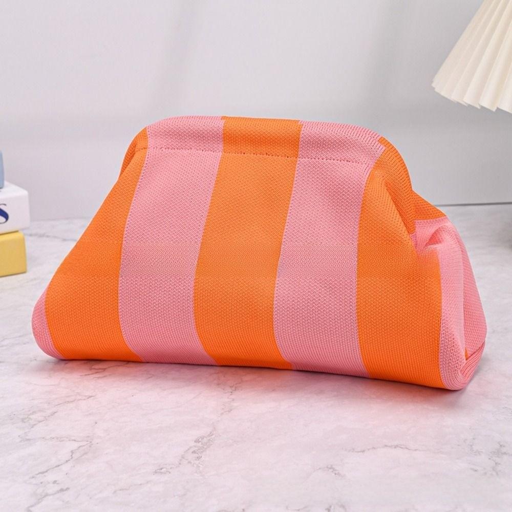 Portable Spring Closure Open Top Colorful Striped Cosmetic Bag Large Capacity Multi-purpose Makeup Pouch Toiletry Bag Gifts