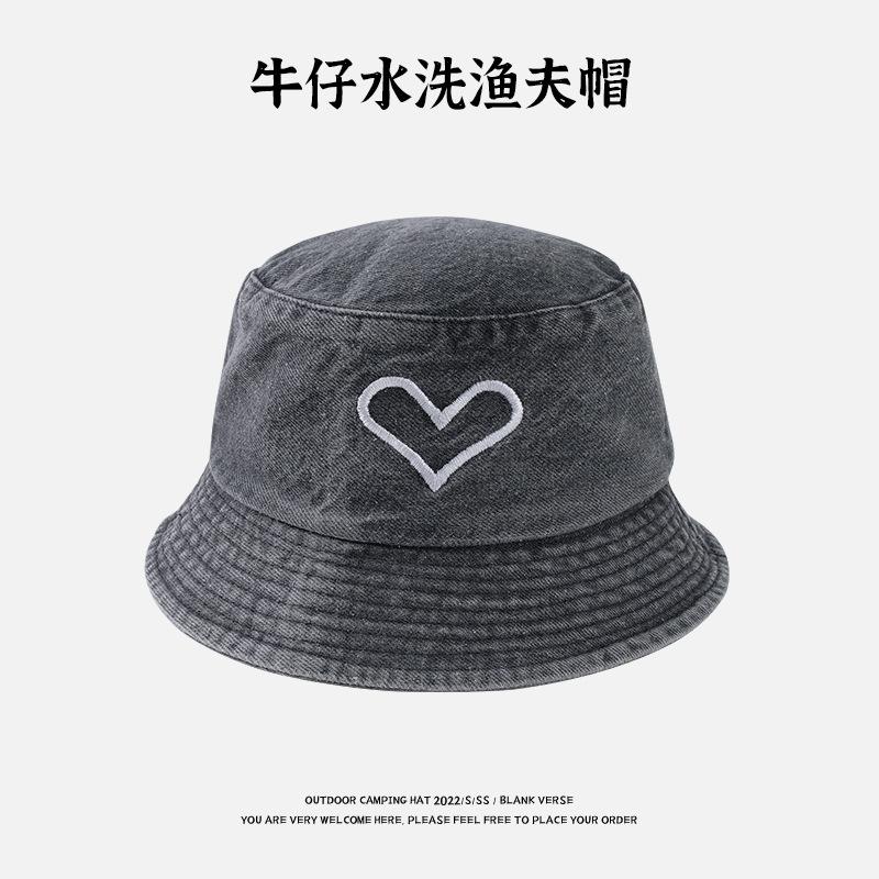 

Джинсовая панама с вышивкой love, солнцезащитная, от солнца, шляпа-ведро, повседневная, универсальная, уличная панама-ведро