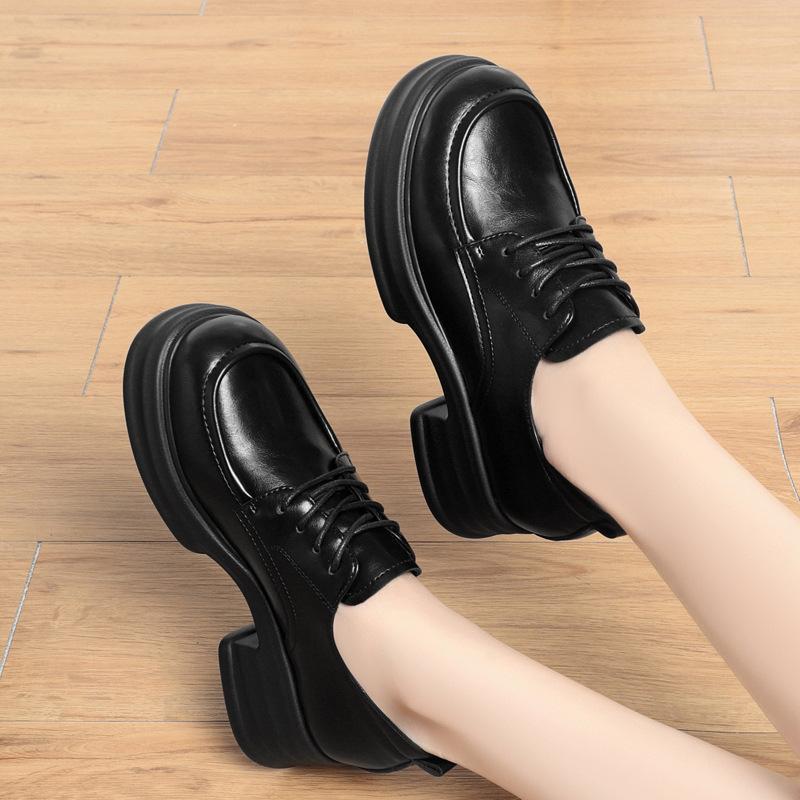 Soft-soled loafers women's retro spring and autumn new single shoes British style platform work shoes small leather shoes