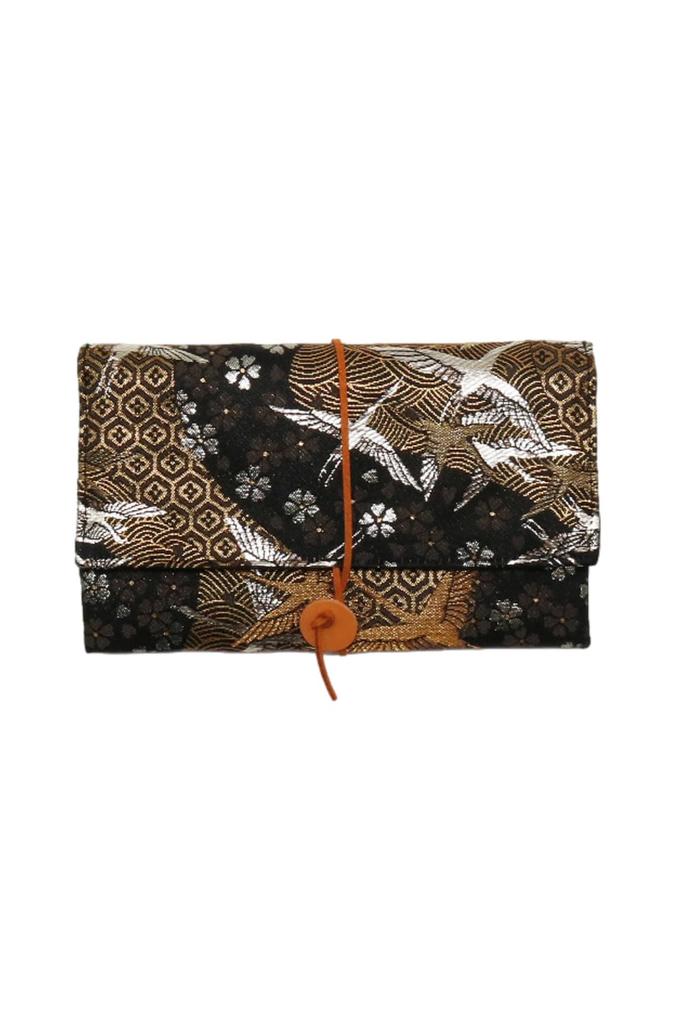Gold Brocade Kaishi Case with Scissors for Tea and First Practice and Golden Wave Nishijin-ori Ceremony, Hatsugama, (Crane Design)