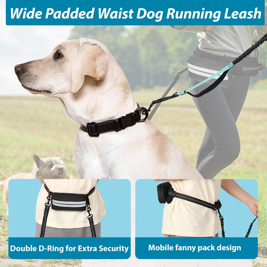 Hands Free Dog Leash Adjustable Reflective Waist Running Double Leash with Pouch Retractable Dog Running Leash Pet Supplies