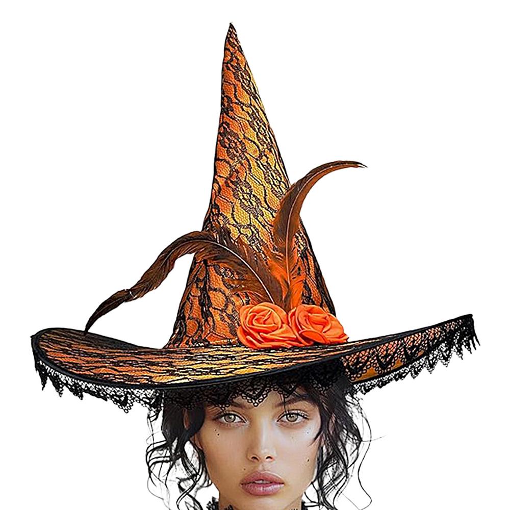 

Witch Hat Adult Wizard Costume Adult Hat with Lace Brim for Halloween Women Costume Party Cosplay Accessories for Party помаранчевий